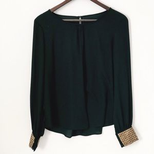 Black Long Sleeved Blouse with Gold Studded Cuffs